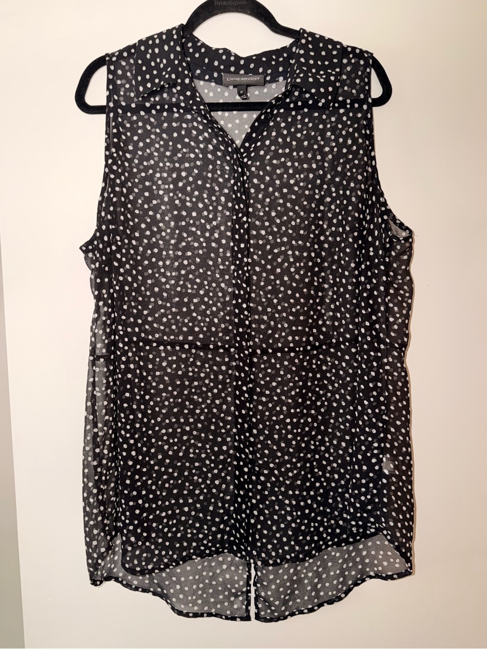 Lane Bryant Black Sheer Polka Dot Sleeveless Blouse